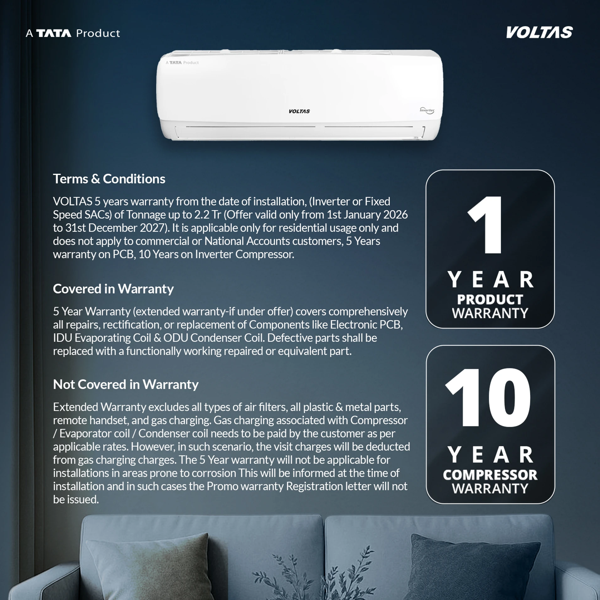 Voltas 2026 Model 1 Ton 3 Star Split Inverter AC - Image 6